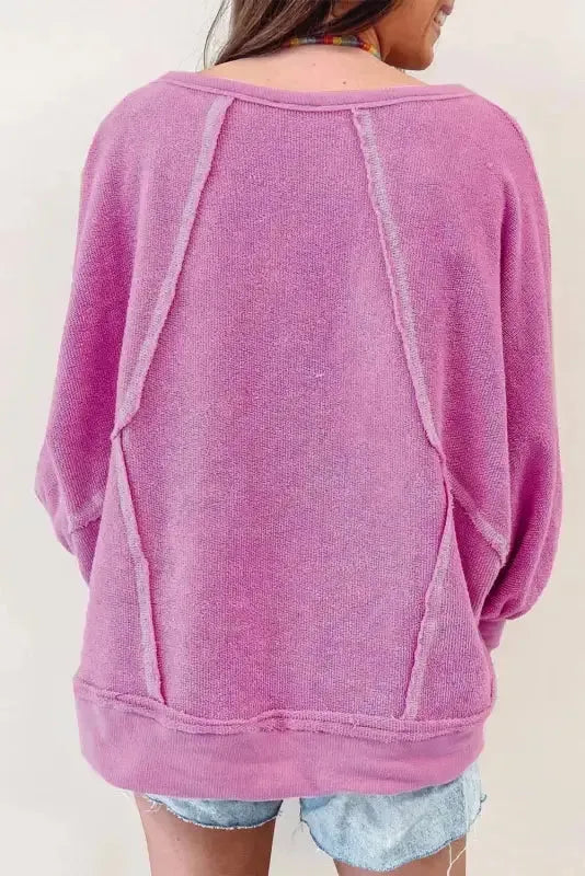 Pink exposed seam terry pullover back view — Fashionfitz UK