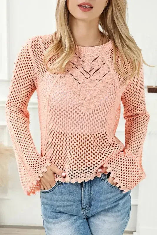 Pink Eyelet Bell Sweater - Fashionfitz