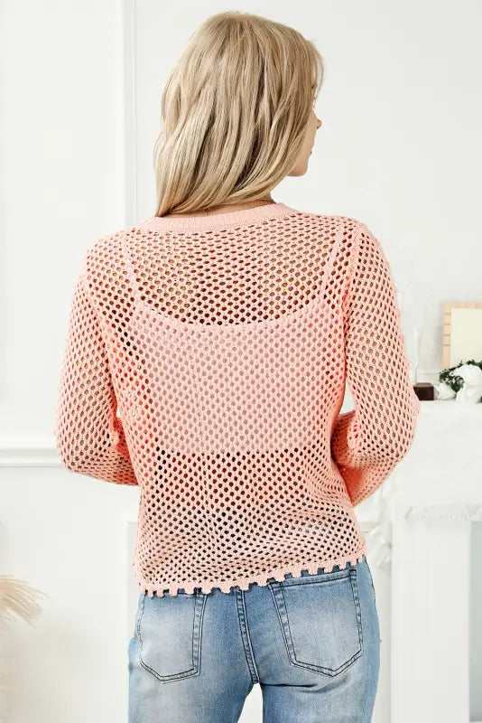 Pink eyelet bell sweater - sweaters