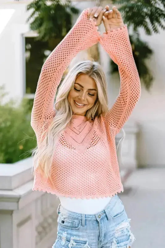 Pink Eyelet Bell Sweater - Fashionfitz