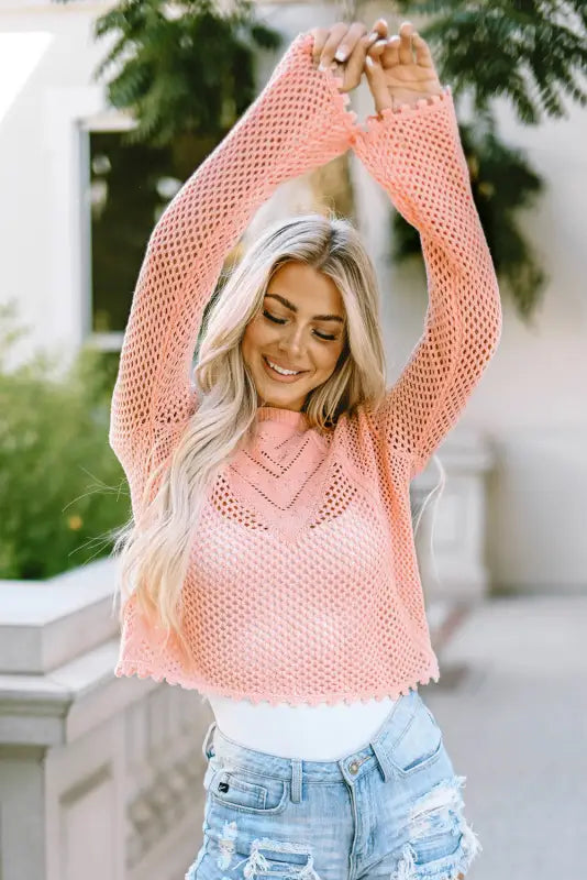 Pink eyelet bell sweater - sweaters