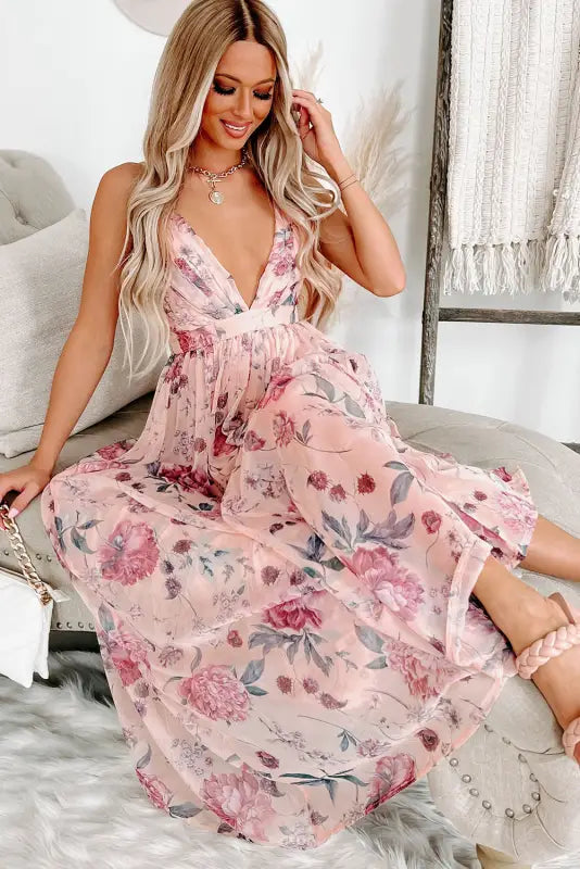 Pink floral backless maxi dress - empire waist by fashionfitz