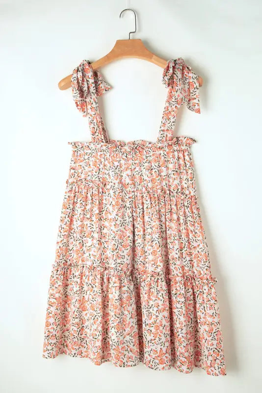 Pink floral dress - knotted straps tiered babydoll - dresses/floral dresses