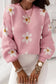 Pink floral drop shoulder sweater - sweaters