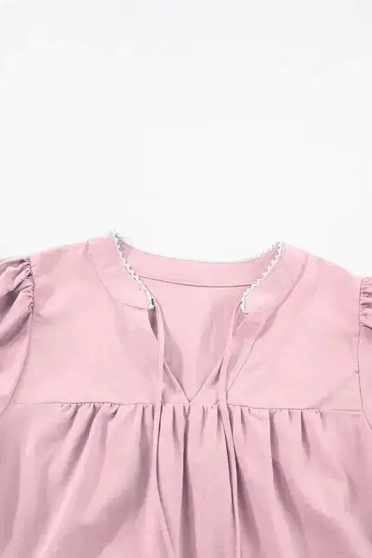 Pink Floral Embroidered Puff Sleeve Blouse - Fashionfitz