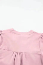 Pink Floral Embroidered Puff Sleeve Blouse - Fashionfitz