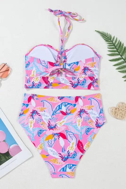 Pink floral high waist bikini