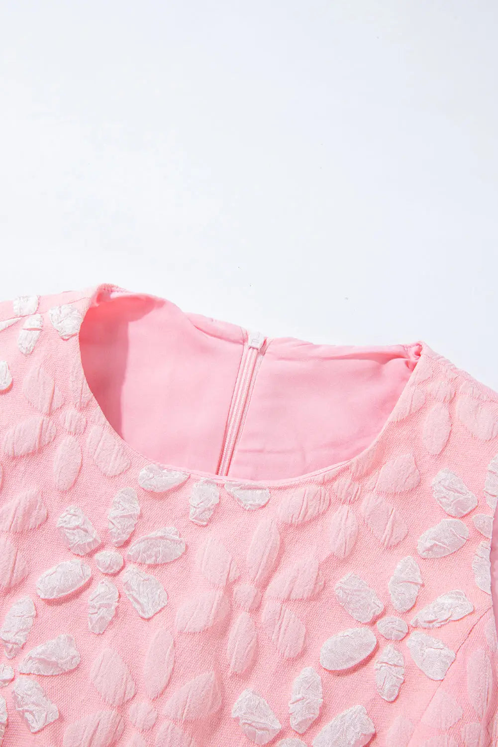 Pink floral jacquard sleeveless mini dress with waist tie - dresses
