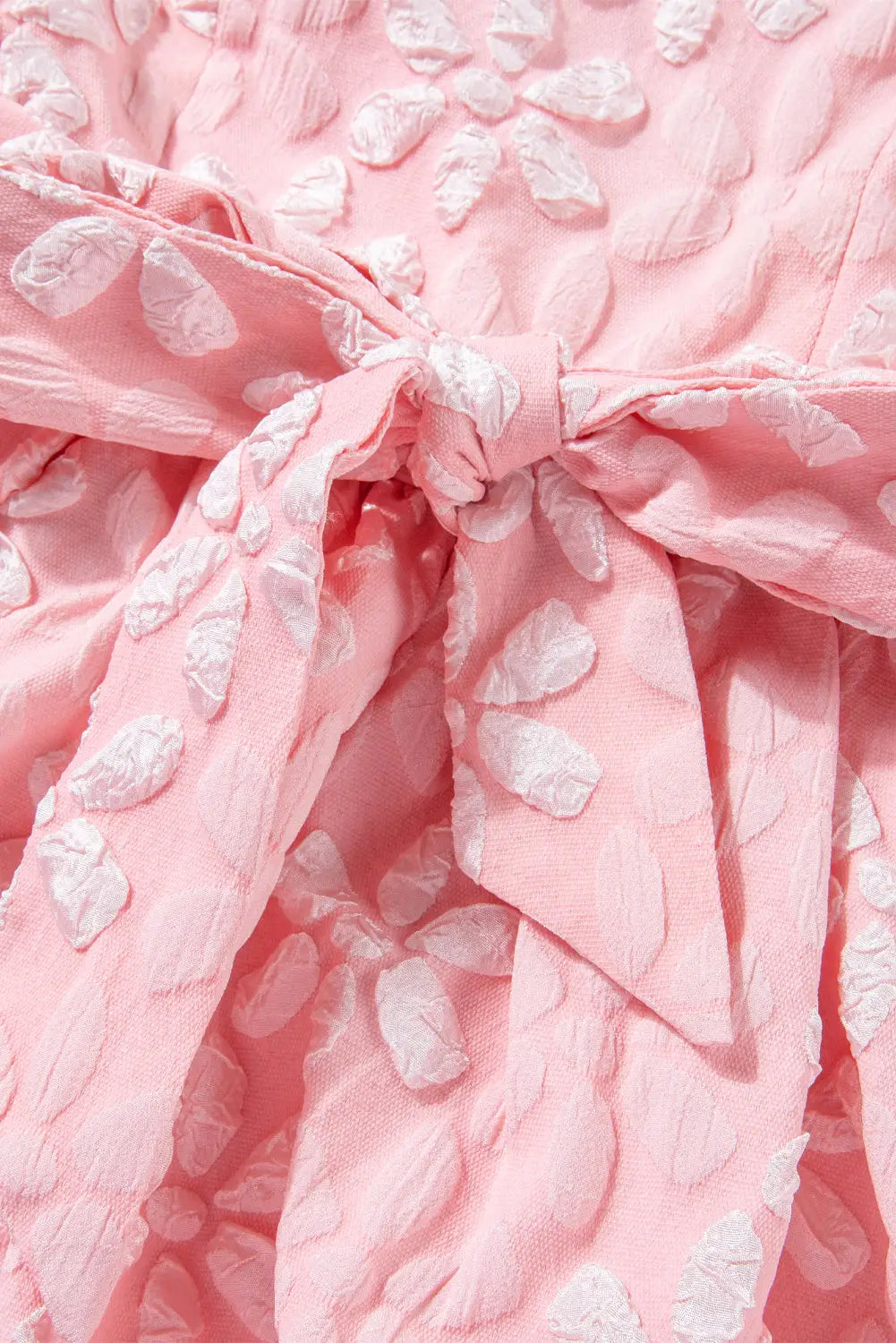 Pink floral jacquard sleeveless mini dress with waist tie - dresses
