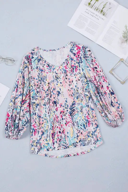 Pink floral print ruffle sleeve babydoll top - t-shirts