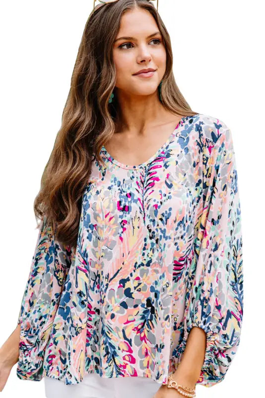 Pink floral print ruffle sleeve babydoll top - t-shirts