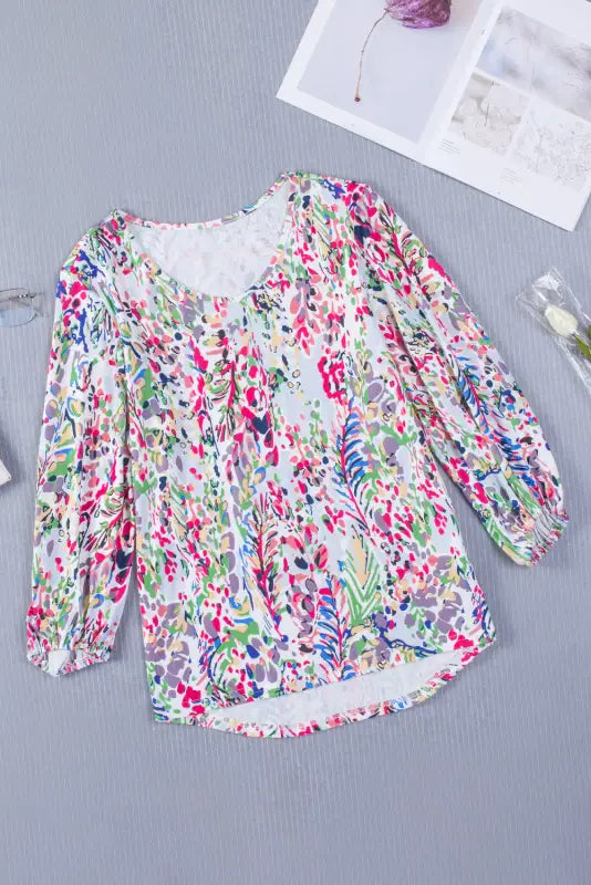 Pink floral print ruffle sleeve babydoll top - t-shirts