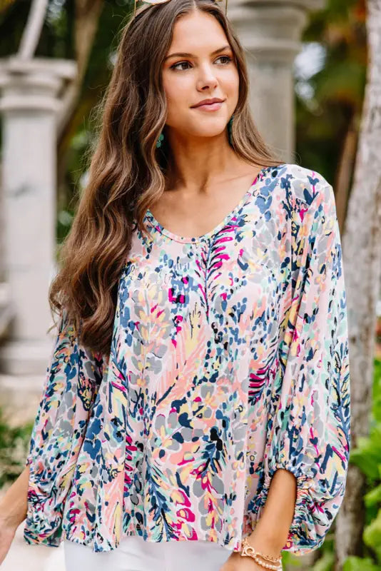 Pink floral print ruffle sleeve babydoll top - t-shirts