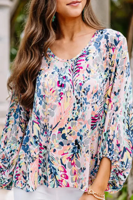 Pink floral print ruffle sleeve babydoll top - t-shirts