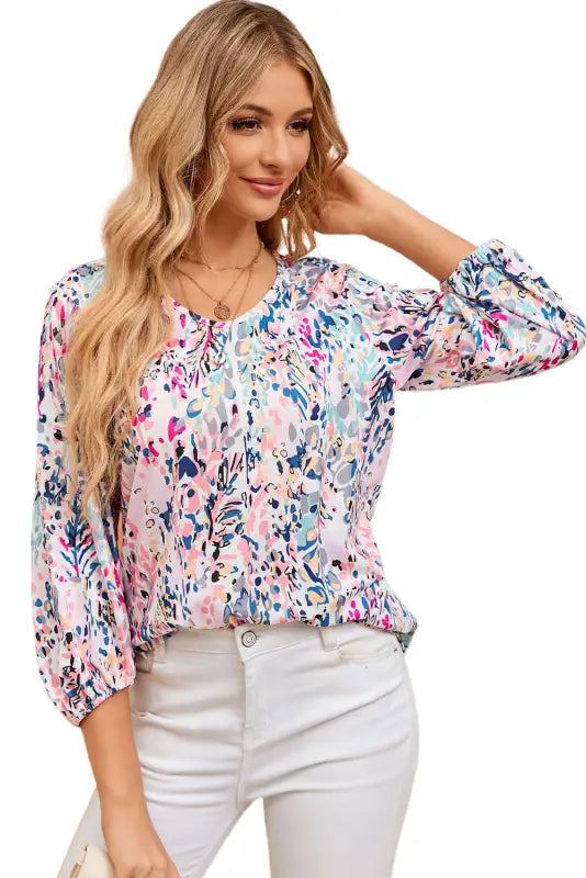 Pink floral print ruffle sleeve babydoll top - t-shirts