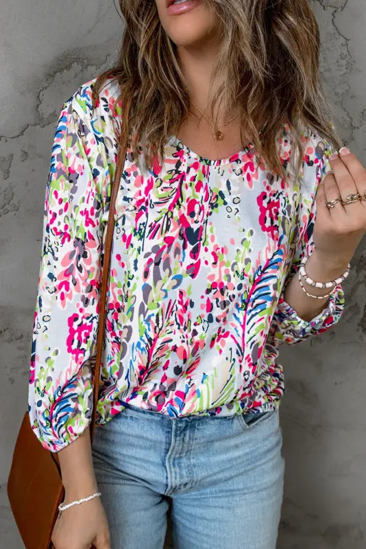 Pink floral print ruffle sleeve babydoll top - t-shirts