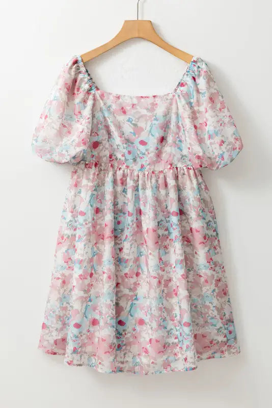 Pink floral puff sleeve ruffled dress - dresses/floral dresses