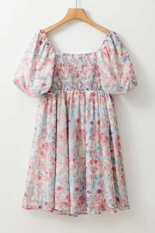 Pink floral puff sleeve ruffled dress - dresses/floral dresses