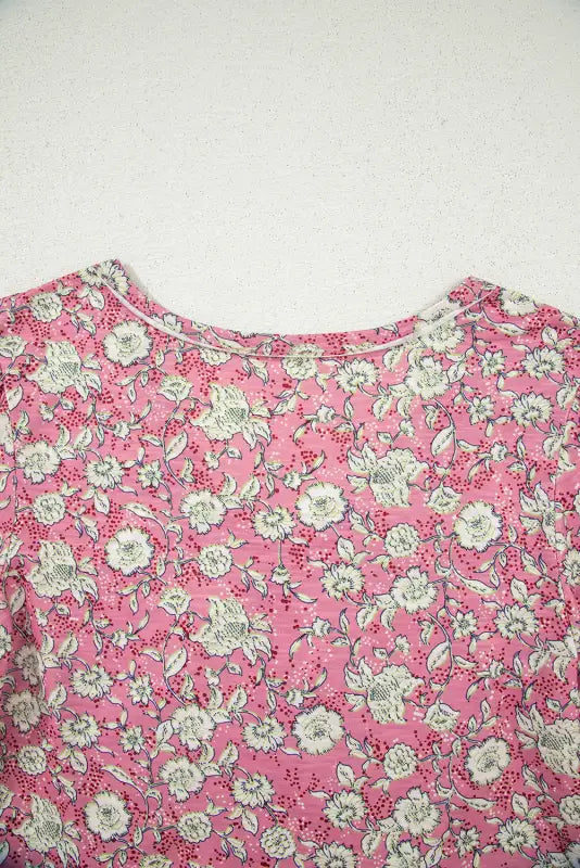 Pink floral short puff sleeve blouse | fashionfitz