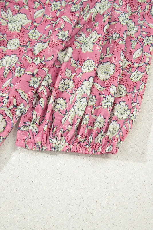 Pink floral short puff sleeve blouse | fashionfitz