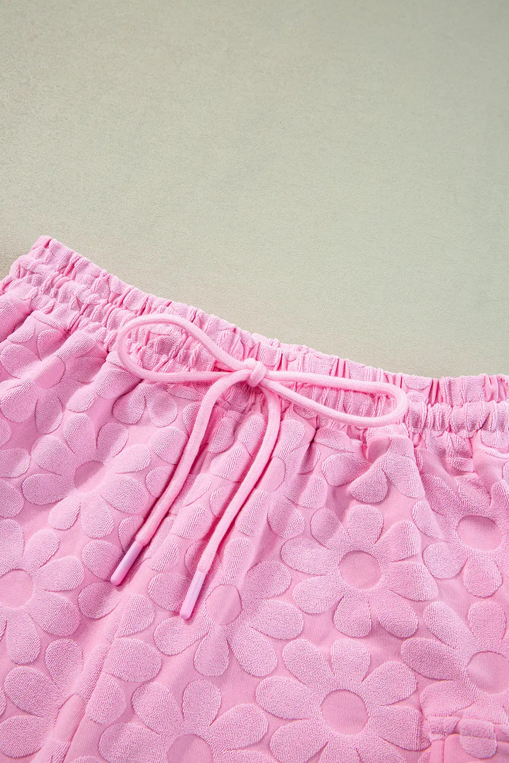 Pink floral textured shorts lounge set - two piece sets/short sets