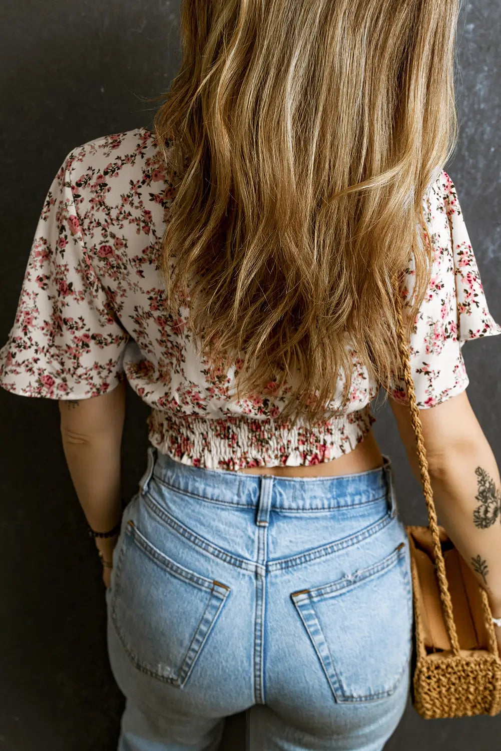 Pink floral wrapped cropped blouse - blouses