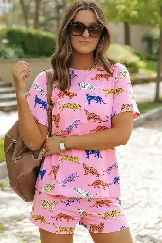 Pink Flower Print Two Piece Shorts Set - Fashionfitz