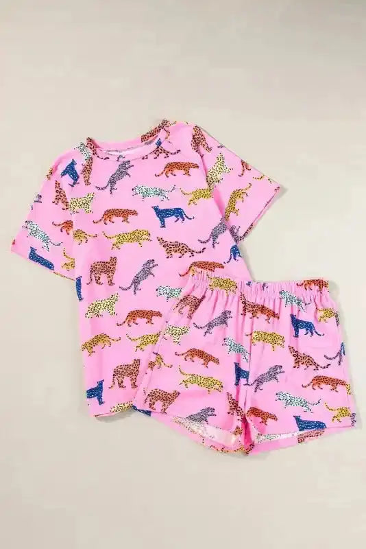 Pink Flower Print Two Piece Shorts Set - Fashionfitz