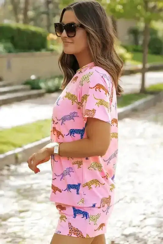 Pink Flower Print Two Piece Shorts Set - Fashionfitz
