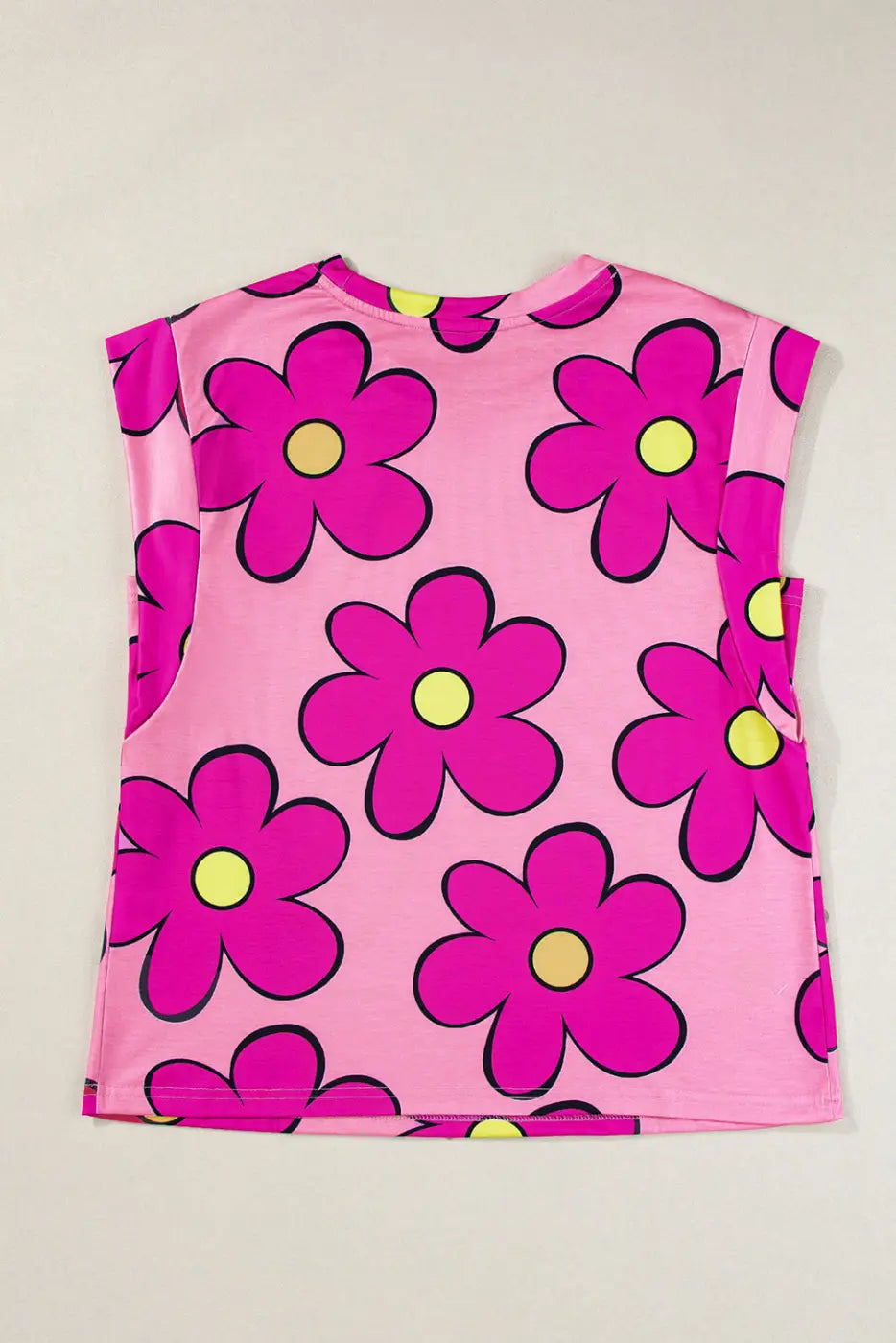 Pink flower t-shirt - round neck cap sleeve - tees