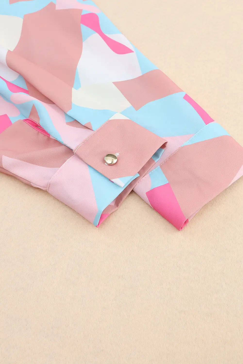 Pink geometric block printed roll tab sleeve shirt - blouses & shirts