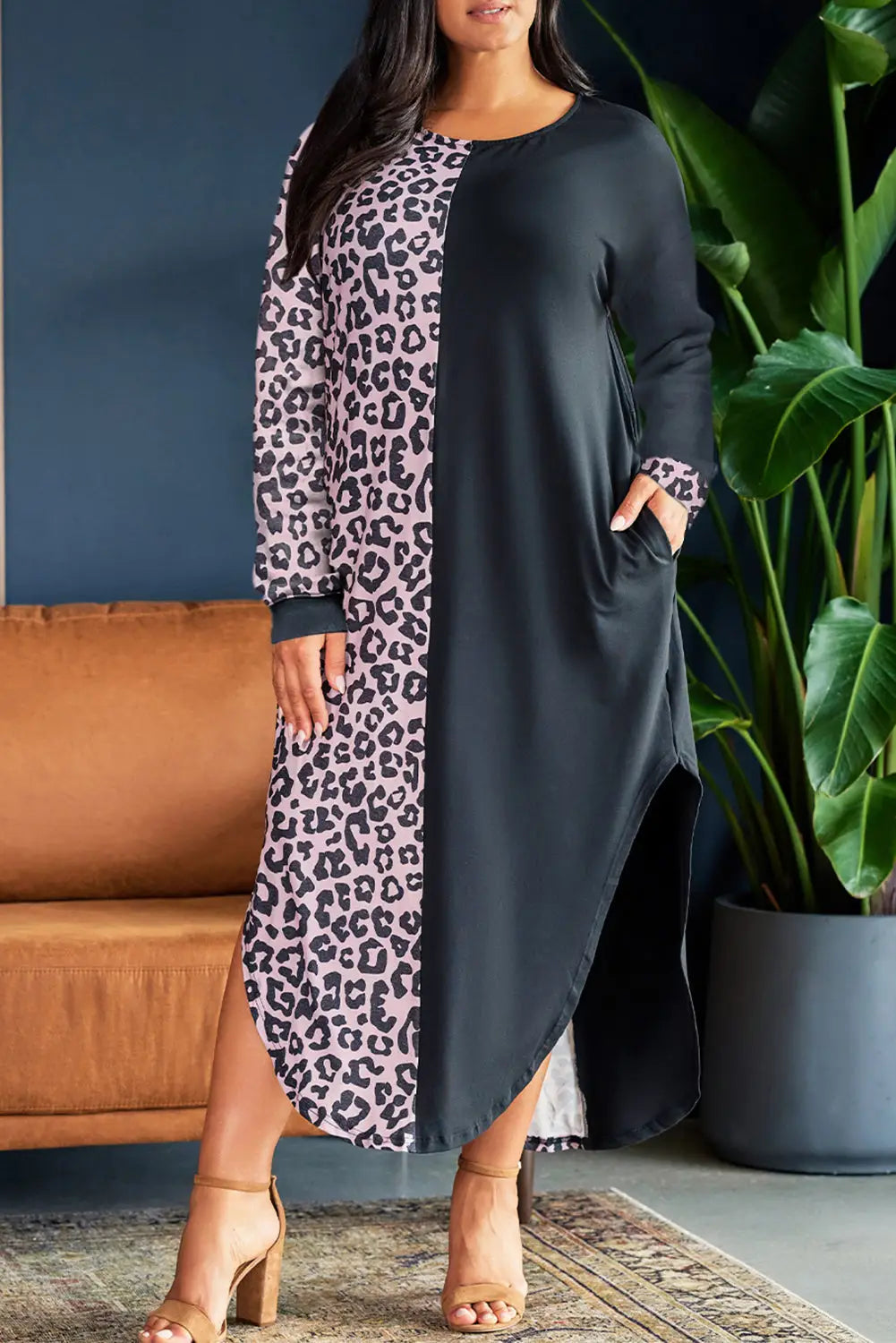 Pink half leopard print drawstring knit romper - multicolor1 / 1x / 90% polyester + 10% elastane - jumpsuits & rompers