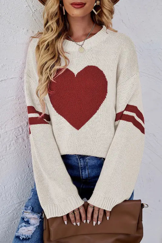 Pink heart graphic wide sleeves sweater - sweaters & cardigans