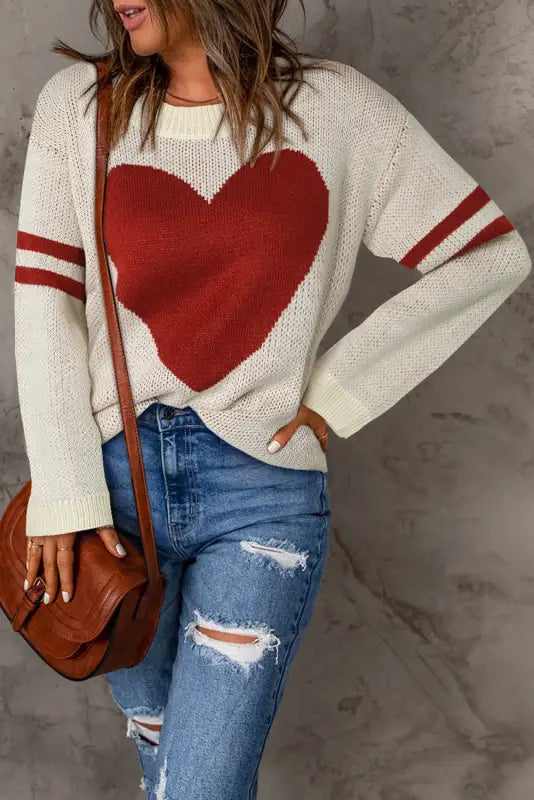 Pink heart graphic wide sleeves sweater - sweaters & cardigans