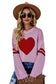 Pink heart graphic wide sleeves sweater - sweaters & cardigans