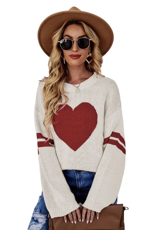 Pink heart graphic wide sleeves sweater - sweaters & cardigans