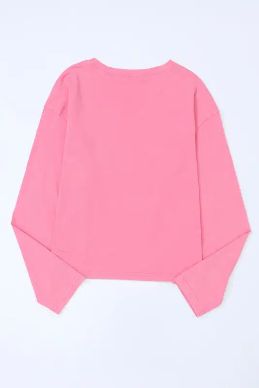 Pink lace patch pocket long sleeve t-shirt - tops