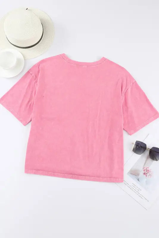 Pink lace patch pocket long sleeve t-shirt - tops