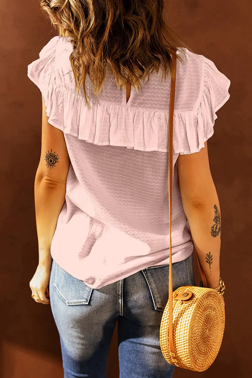 Pink lace splicing ruffled short sleeve t-shirt - tops