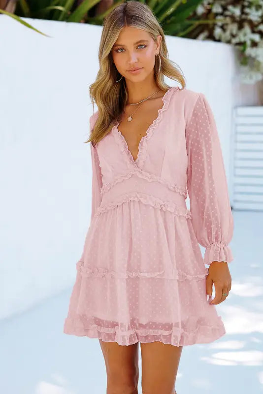 Pink layered swiss dot mini dress - dresses