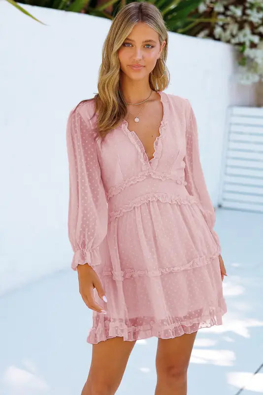 Pink layered swiss dot mini dress - dresses