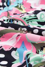 Pink Leopard Floral Print Wavy Embellished Mini Dress - Fashionfitz