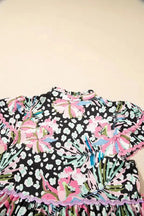 Pink Leopard Floral Print Wavy Embellished Mini Dress - Fashionfitz