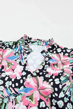 Pink Leopard Floral Print Wavy Embellished Mini Dress - Fashionfitz