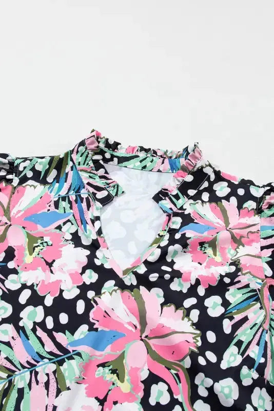 Pink Leopard Floral Print Wavy Embellished Mini Dress - Fashionfitz