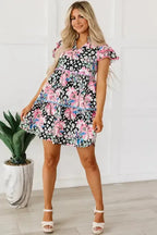 Pink Leopard Floral Print Wavy Embellished Mini Dress - Fashionfitz