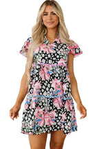 Pink Leopard Floral Print Wavy Embellished Mini Dress - Fashionfitz