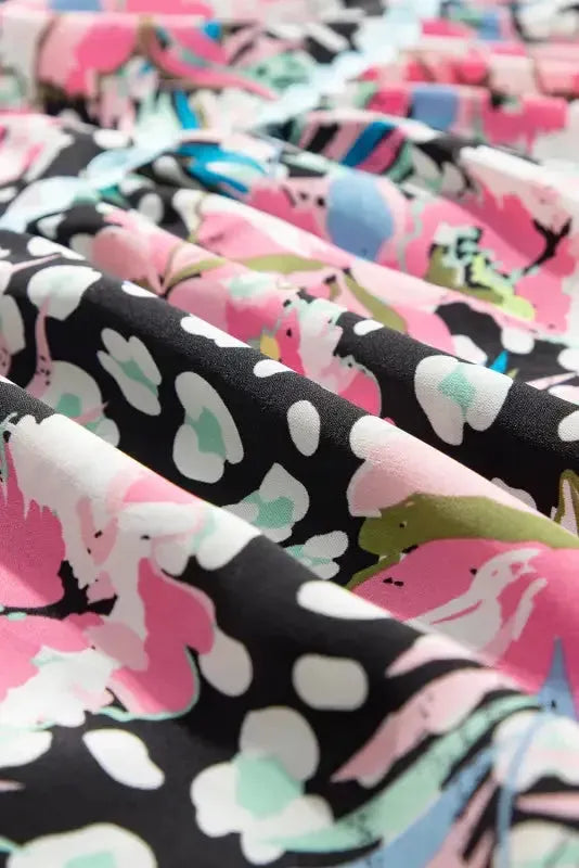 Pink Leopard Floral Print Wavy Embellished Mini Dress - Fashionfitz