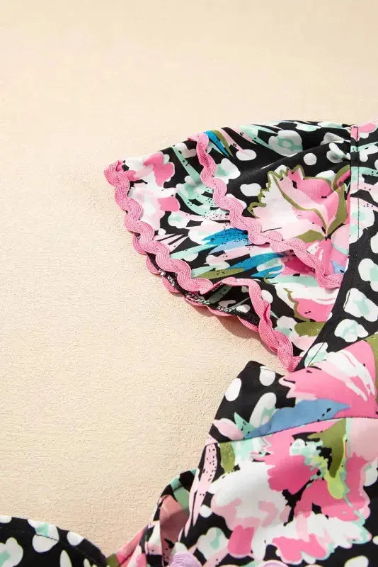 Pink Leopard Floral Print Wavy Embellished Mini Dress - Fashionfitz