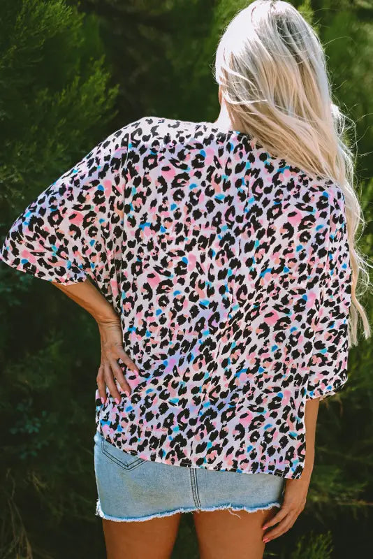 Pink leopard oversized blouse